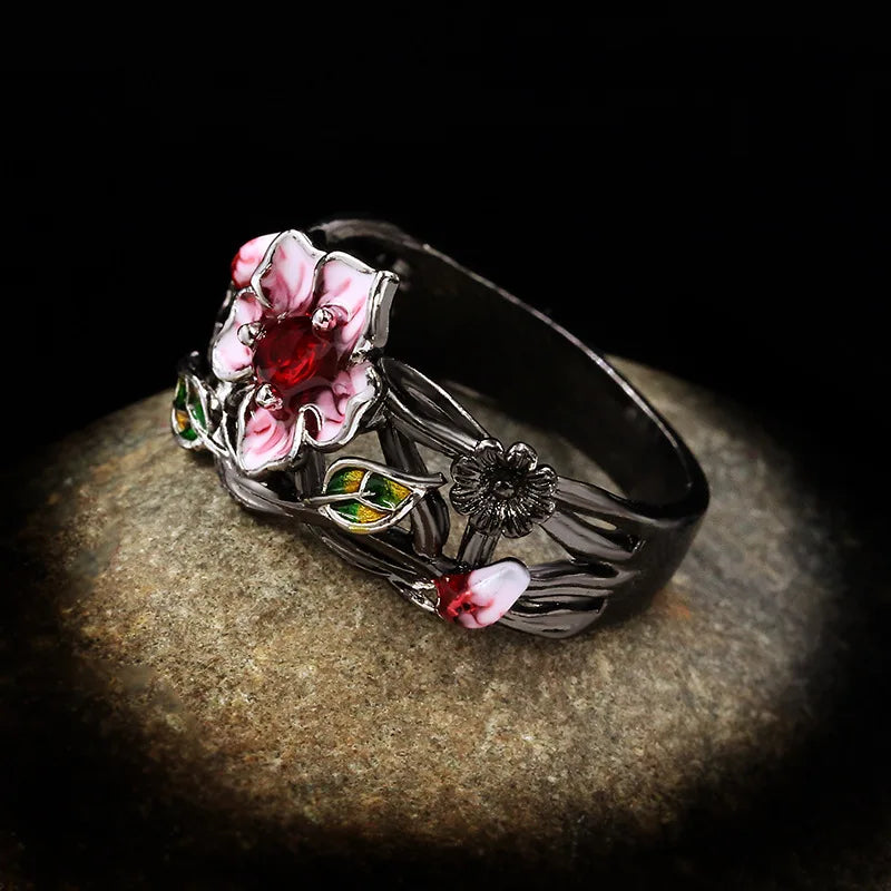 Precious Petals Ruby-Zircon Wildflower Ring
