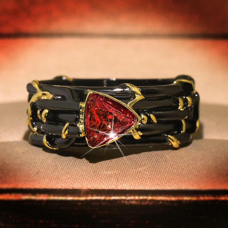 Twisted Black & Gold Style Peridot, Ruby Zircon & Amethyst Zircon Rings
