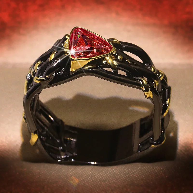 Twisted Black & Gold Style Peridot, Ruby Zircon & Amethyst Zircon Rings