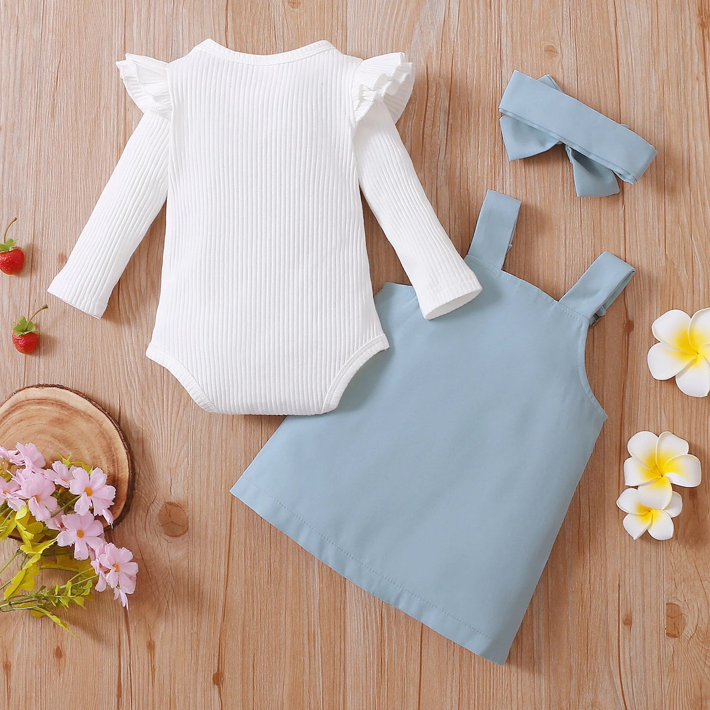 Girl's Onesie, Bib Overall Dress & Bow Headband Sets
