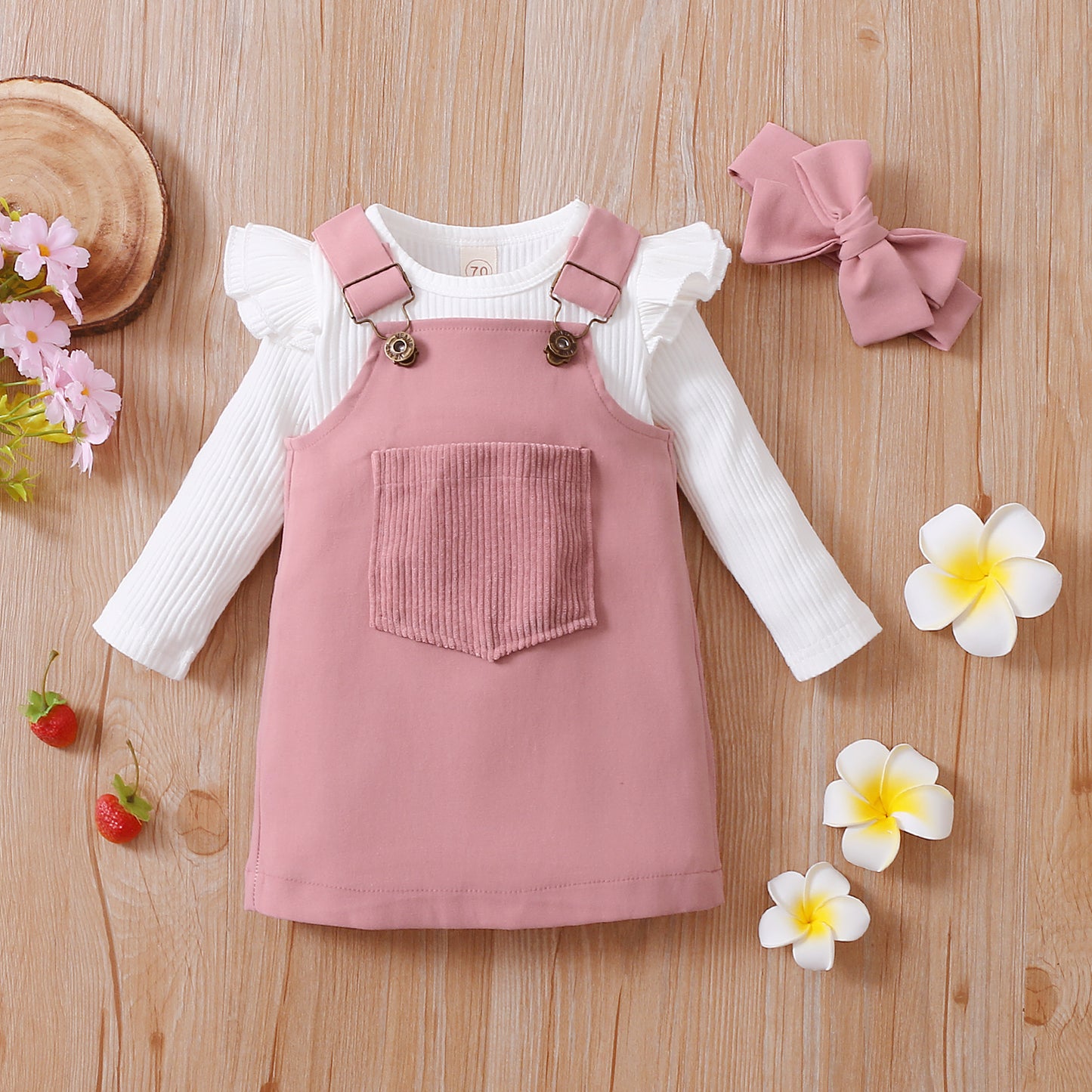 Girl's Onesie, Bib Overall Dress & Bow Headband Sets