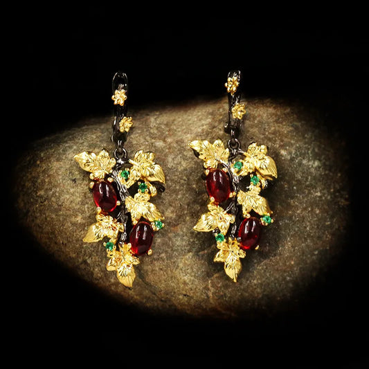 Gorgeous Crystal Zircon Black & Gold Style Leaf Earrings