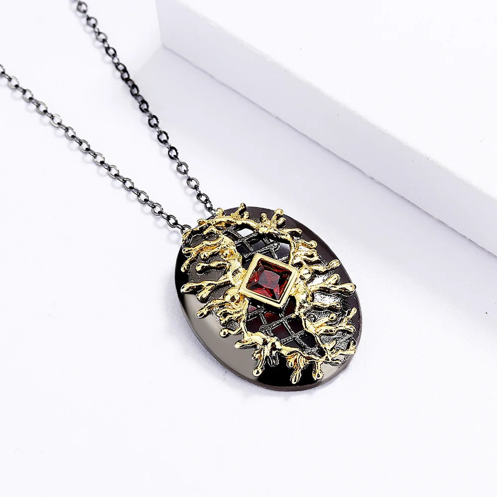 Vintage Ruby Zircon Black & Gold Style Necklaces