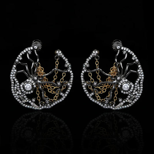 Gothic Zircon Spiderweb Earrings
