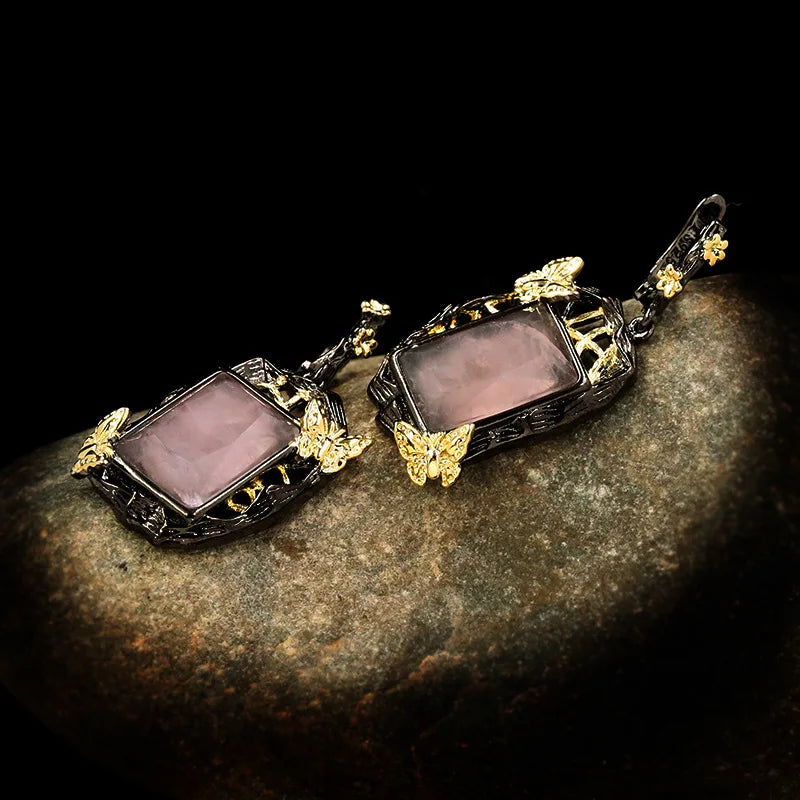 Square Natural Crystal Butterfly Flying Earrings Sweet Drop Earrings