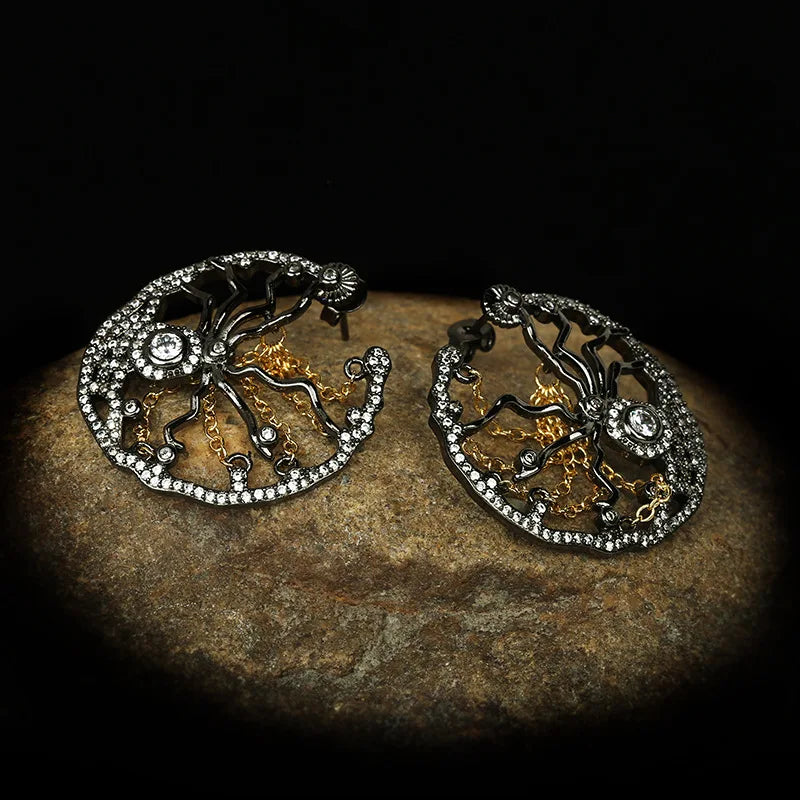 Gothic Zircon Spiderweb Earrings
