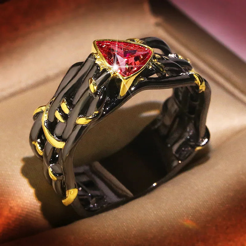 Twisted Black & Gold Style Peridot, Ruby Zircon & Amethyst Zircon Rings