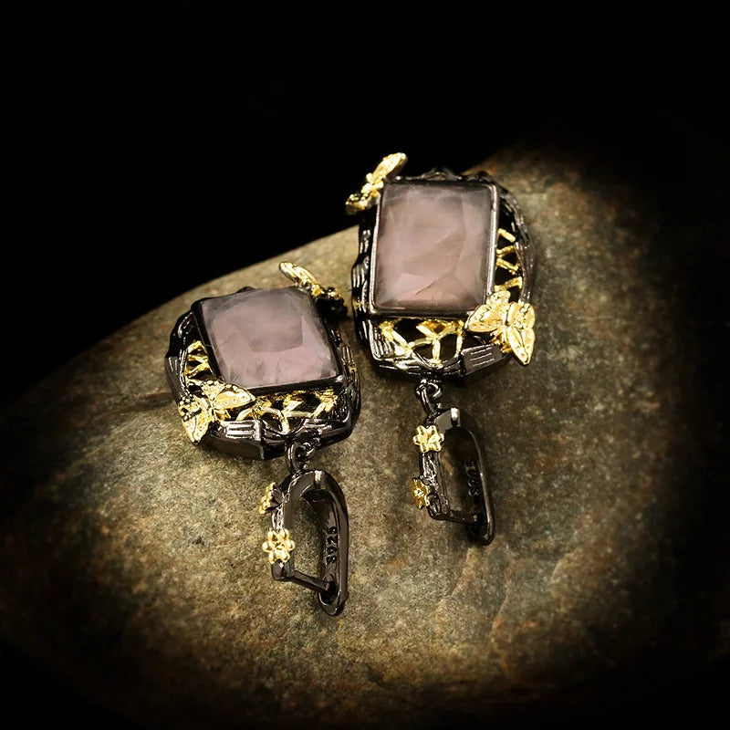 Square Natural Crystal Butterfly Flying Earrings Sweet Drop Earrings