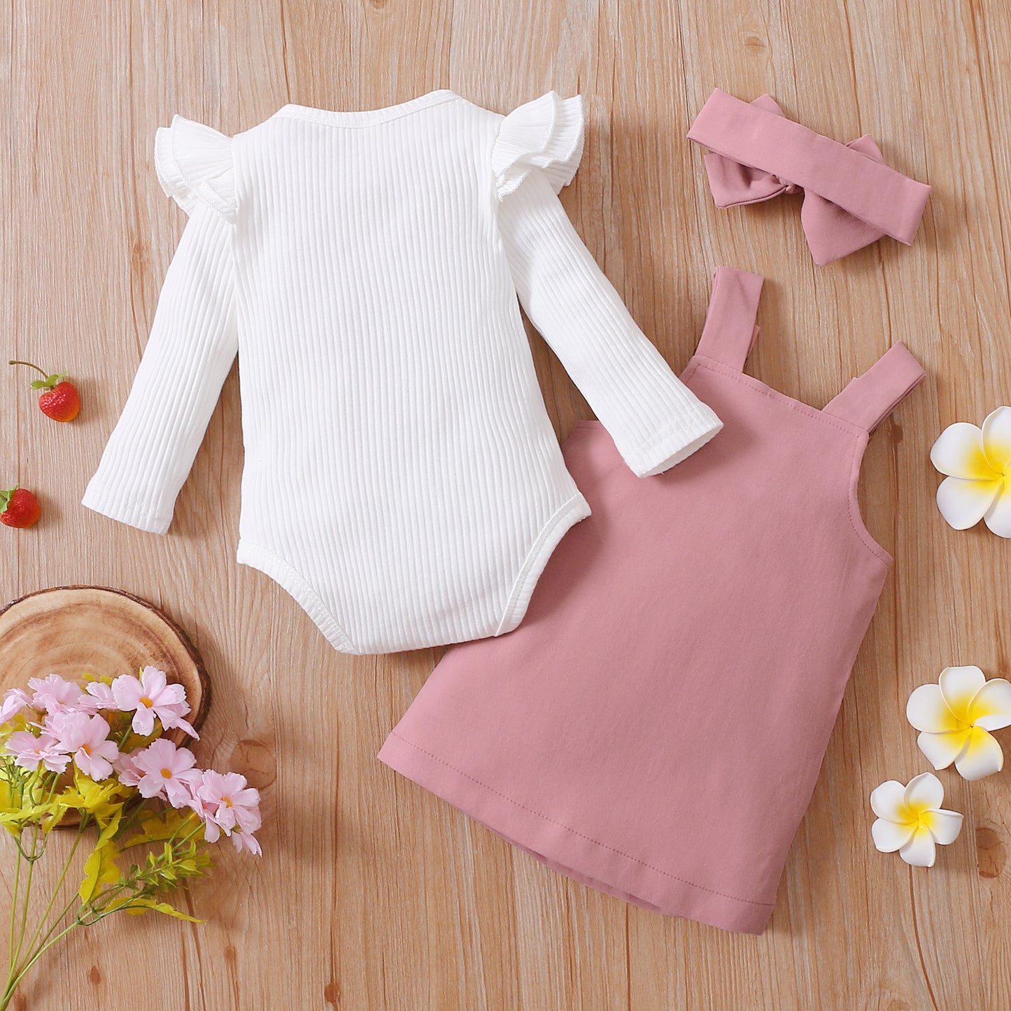 Girl's Onesie, Bib Overall Dress & Bow Headband Sets