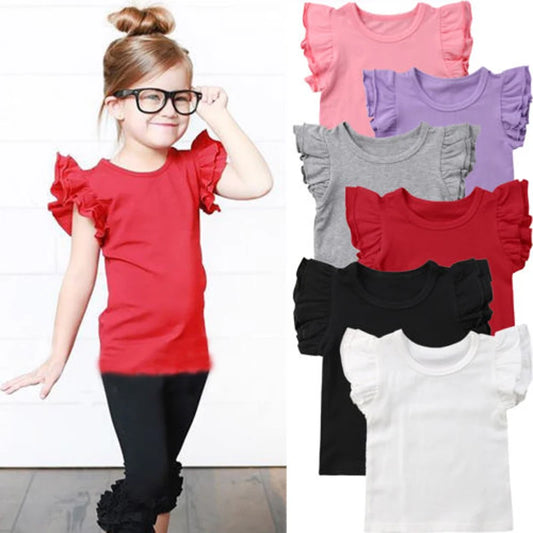 Girl's Solid Fly Sleeve Fancy T-Shirts