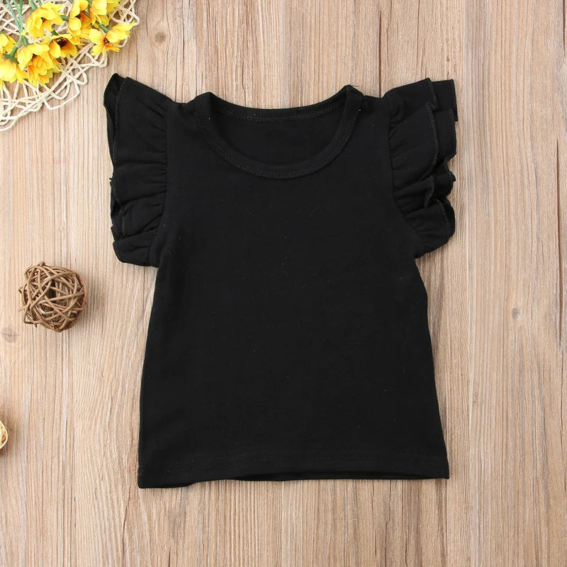 Girl's Solid Fly Sleeve Fancy T-Shirts