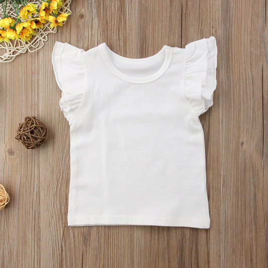 Girl's Solid Fly Sleeve Fancy T-Shirts