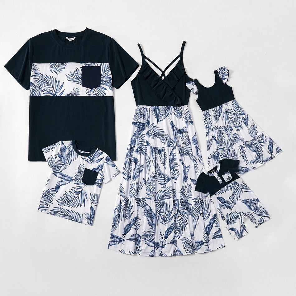 Family Matching! Floral Blue & White Tropical Dresses, Rompers, & T-Shirts