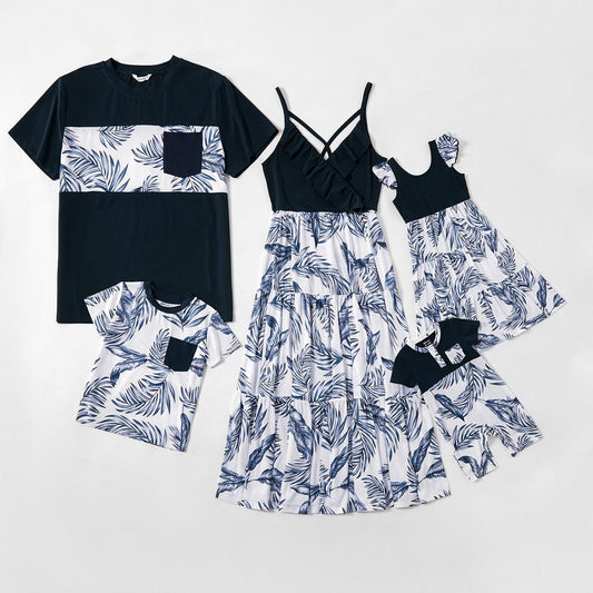 Family Matching! Floral Blue & White Tropical Dresses, Rompers, & T-Shirts