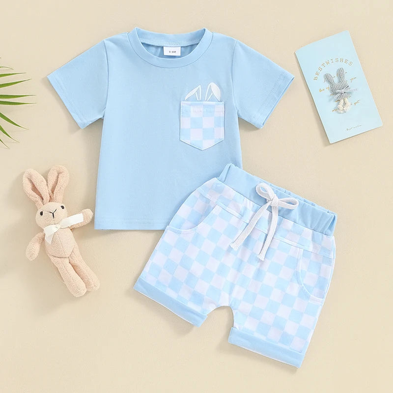 Boy's Easter Set Plaid T-Shirt & Shorts Sets