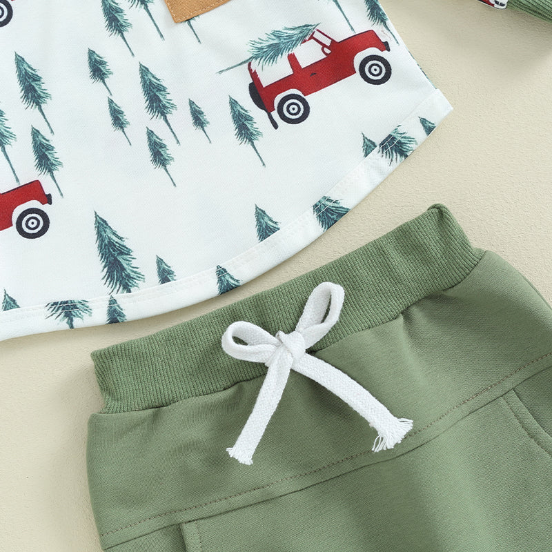 Boy's 2-Piece Christmas Truck & Christmas Tree Hooded Sweatshirt & Pants Sets