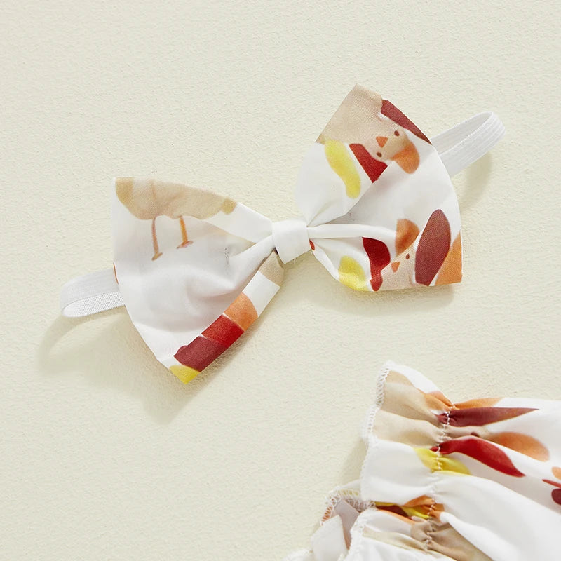 Thanksgiving ! Girl's Turkey Romper & Bow Headband Sets