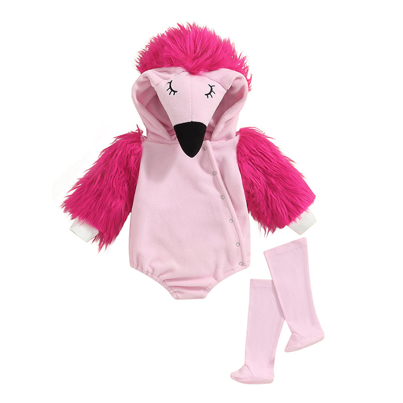 Girl's 2-Piece Fuzzy Flamingo Halloween Costume Sets with Romper & Leg Warmers