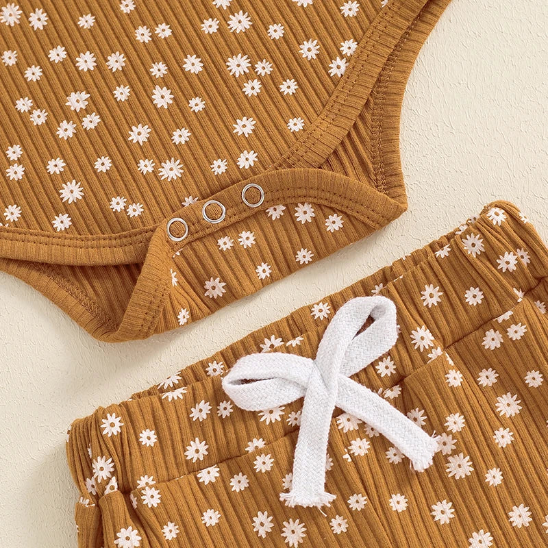 Girl's Floral Onesie, Pants & Bow Headband Sets