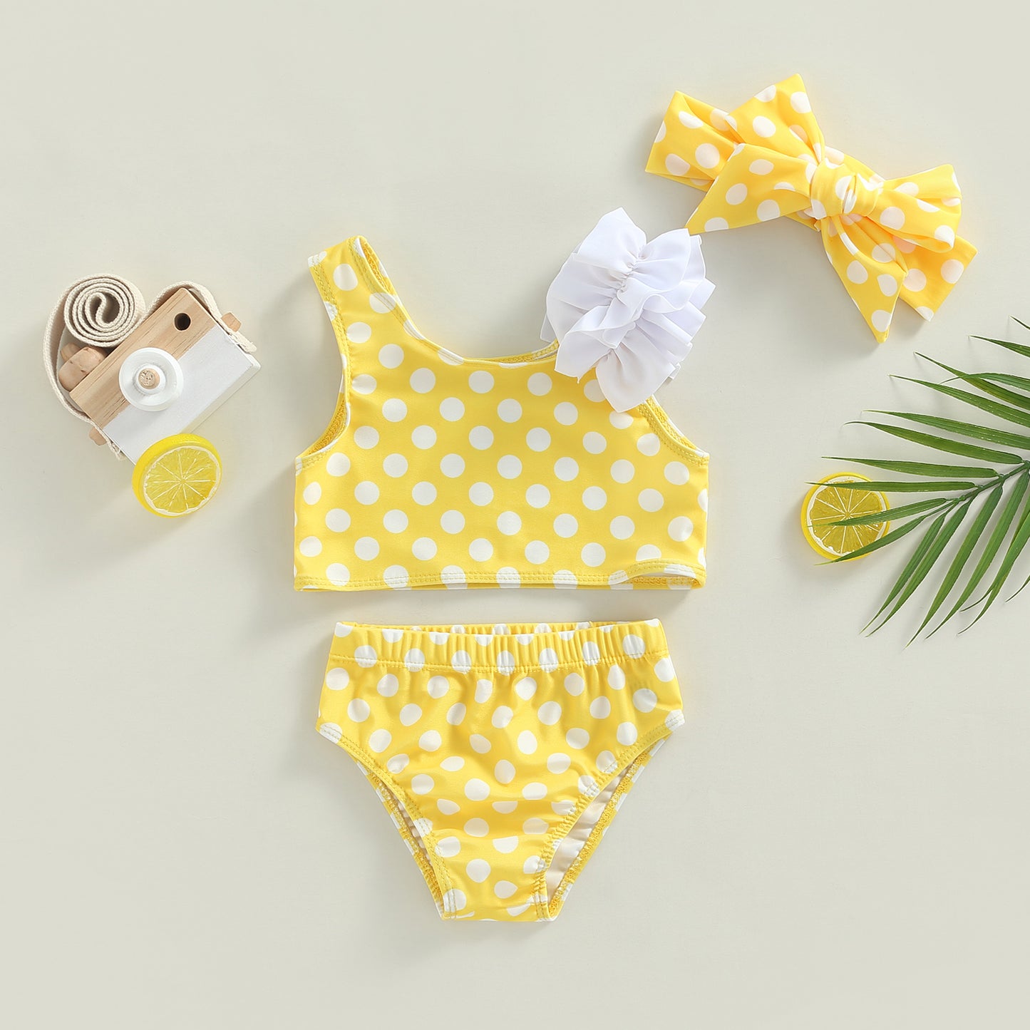Girl's 3-Piece Dot & Cup Cake Bikinis & Bow Headband Swimsuit Sets