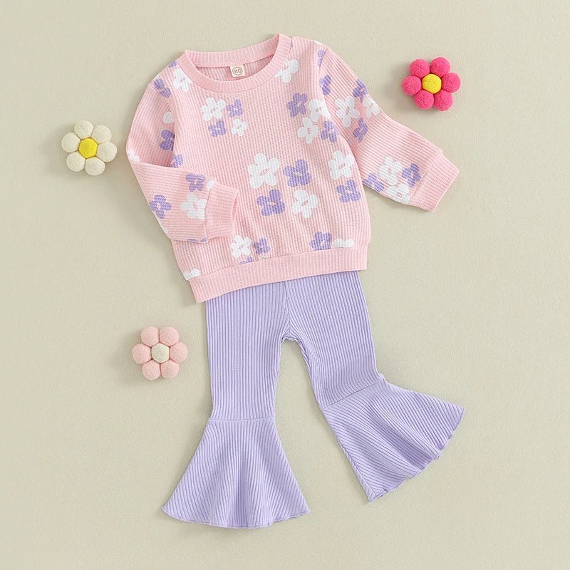 Girl's Floral Sweatshirt & Flared Pants Sets