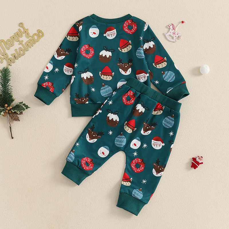 Boy's 2-Piece Christmas Holiday Print Sweatshirt & Pants Sets