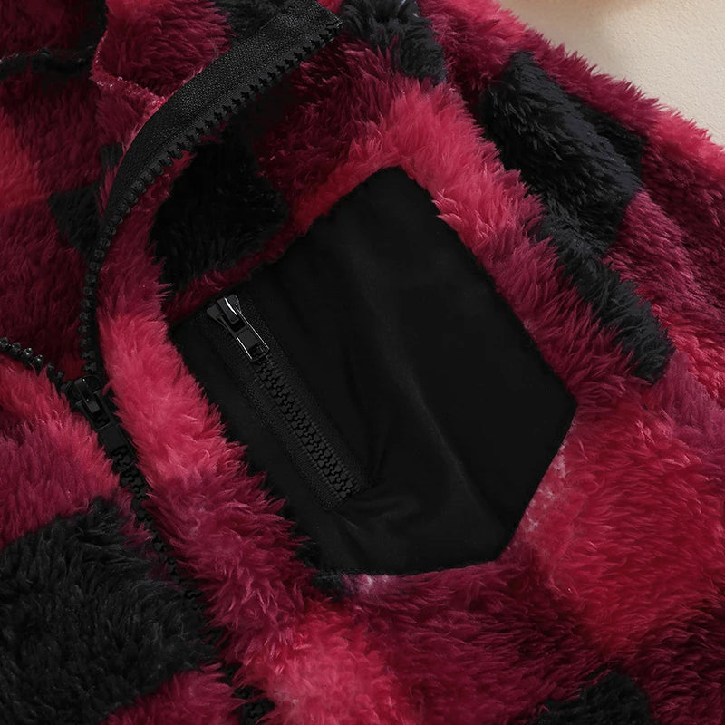 Boy's & Girl's Fuzzy Fleece Plaid Zip Jackets