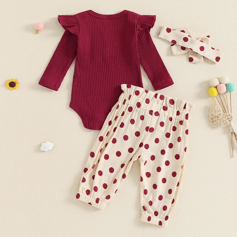 Girl's Onesie, Polka Dot Pants & Bow Headband Sets