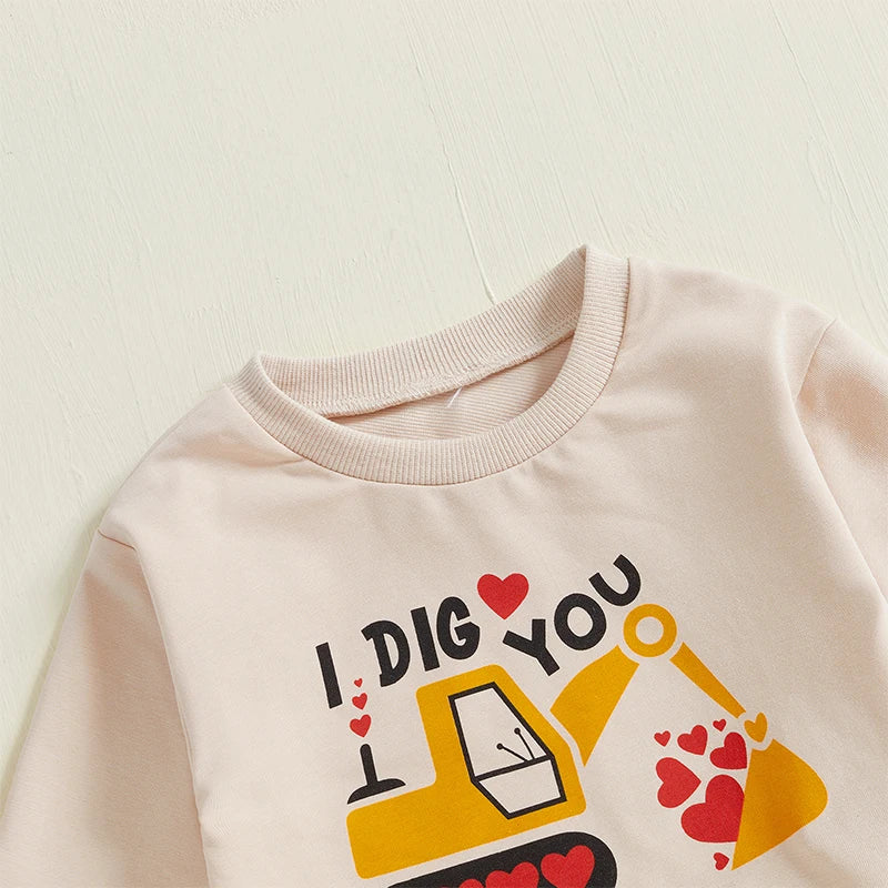 Boy's 2-Piece "I Dig You" Valentine's Excavator Top & Pants Sets