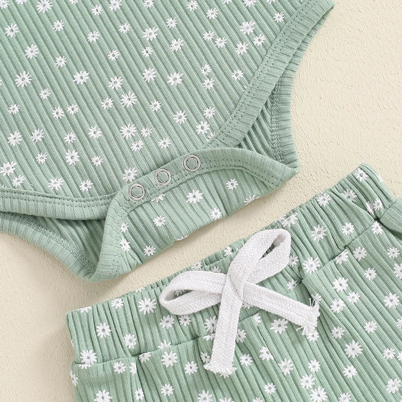 Girl's Floral Onesie, Pants & Bow Headband Sets