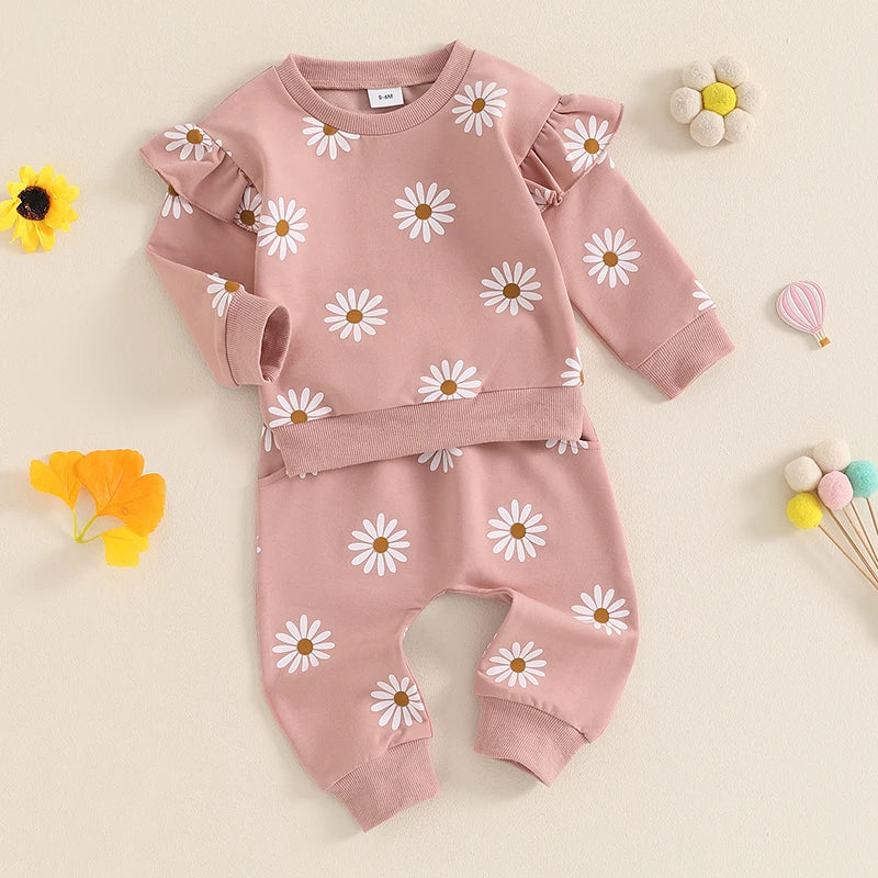 Girl’s Daisy Print Sweatshirt & Pants Sets