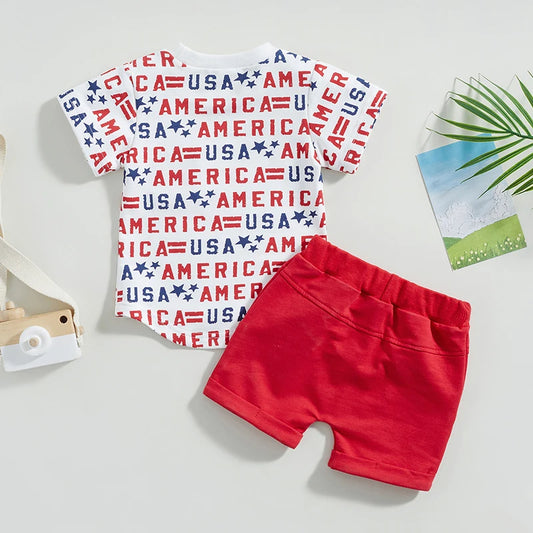 Boy's 2-Piece Independence Day USA America T-Shirt & Shorts Sets