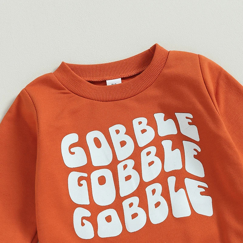 Boy's & Girl's 2-Piece Thanksgiving "Gobble Gobble" Sweatshirt & Pants Sets