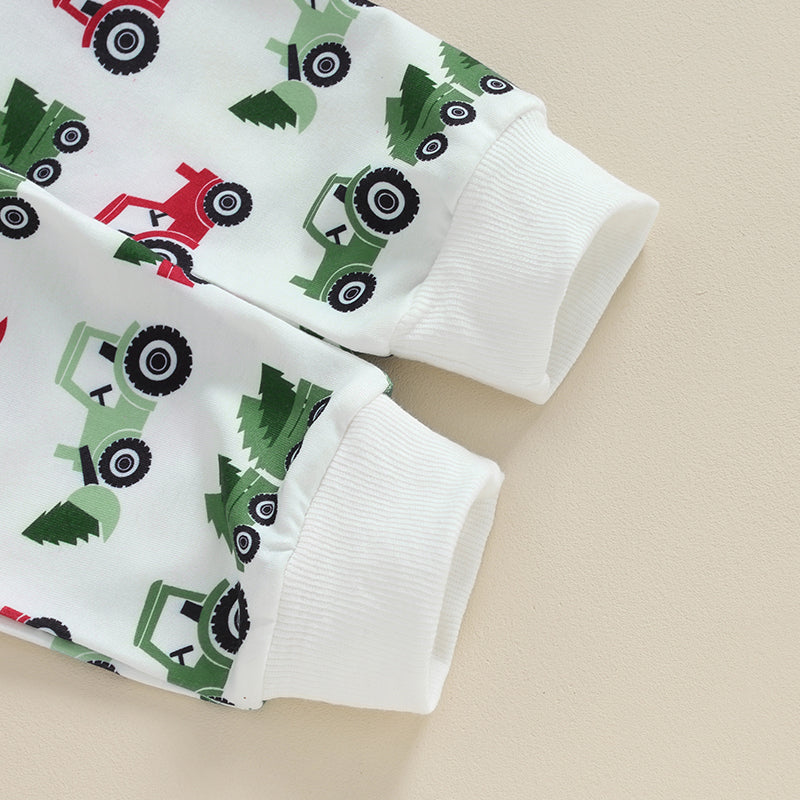 Boy's 2-Piece Christmas Tractor & Christmas Trees Sweatshirt & Pants Sets