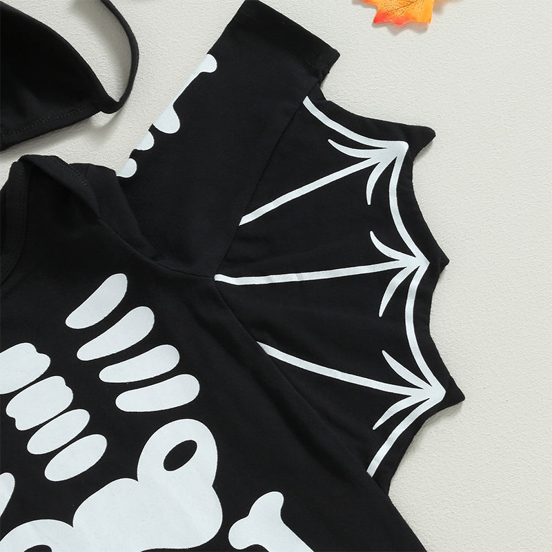Halloween Costumes! 2-Piece Boy's & Girl's Skeleton Bat Jumpsuit & Hat Set
