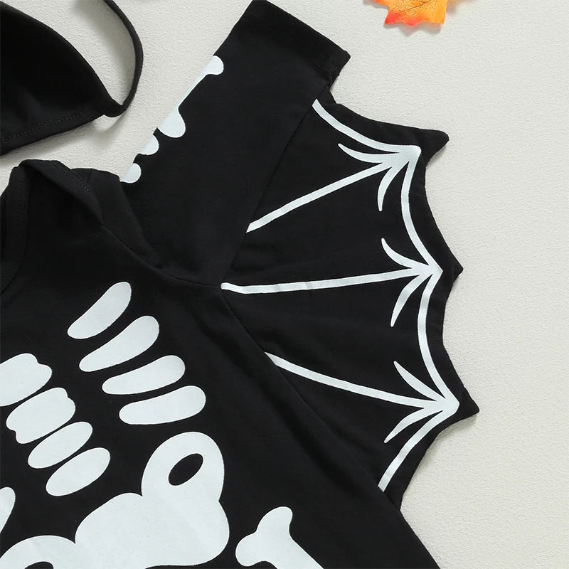 Halloween Costumes! 2-Piece Boy's & Girl's Skeleton Bat Jumpsuit & Hat Set