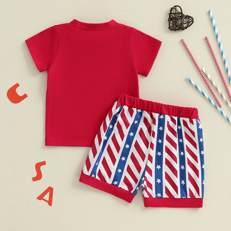 Boy's 2-Piece 4th of July T-Shirts & USA Flag Shorts Sets