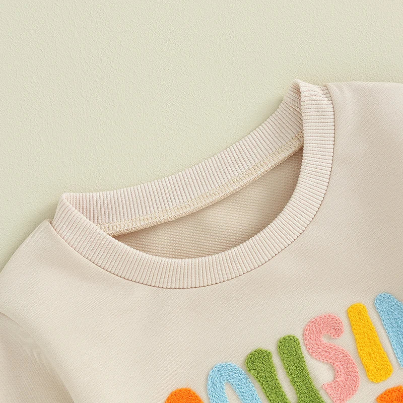 Boy's & Girl's Embroidered "Cousin Crew" Fuzzy Letter Sweatshirts