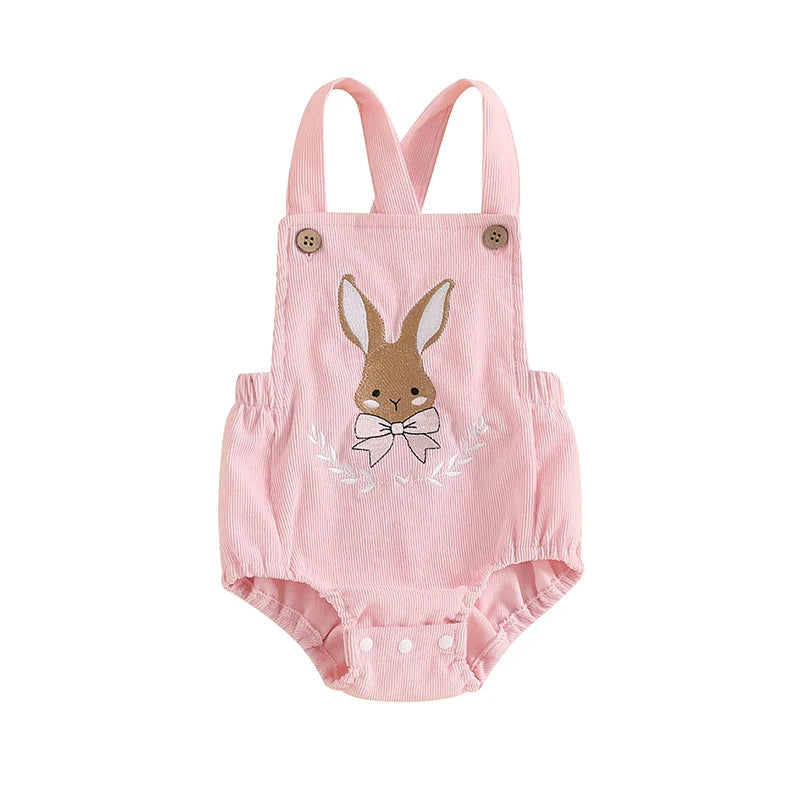 Girl's & Boy's Embroidered Sleeveless Easter Bunny Overall Rompers