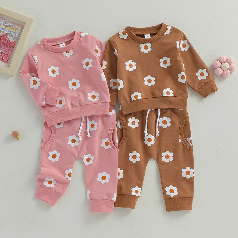Girl’s 2-Piece Flower Sweatshirt & Pants Sets