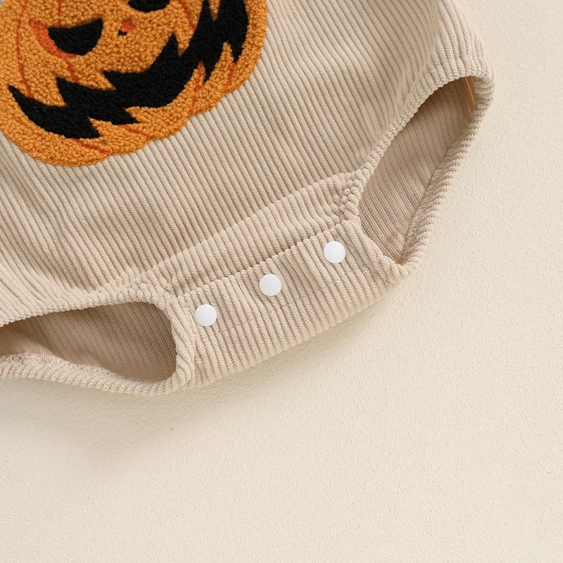 Girl's & Boy's Pumpkin Embroidered Corduroy Halloween Romper Overalls