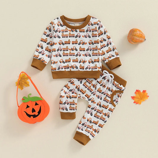 Girl's & Boy's 2-Piece Pumpkin Trailer Sweatshirt & Sweatpants Sets