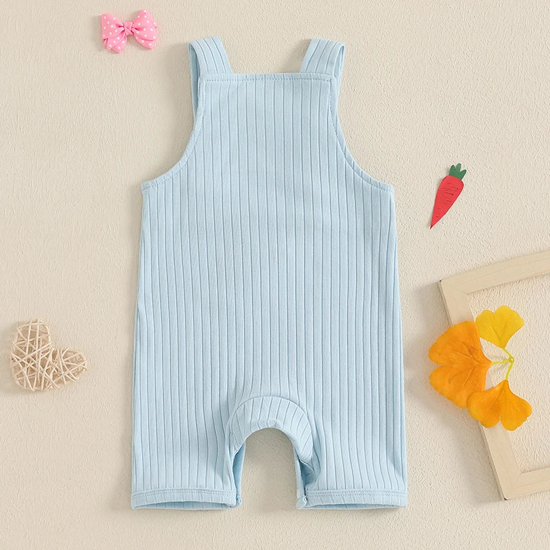 Boy's & Girl's Embroidered Easter Bunny Sleeveless Overall Jumpsuit