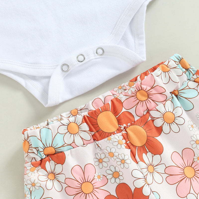 Girl's Floral "Groovie One" Onesie, Flared Pants & Bow Headband Sets