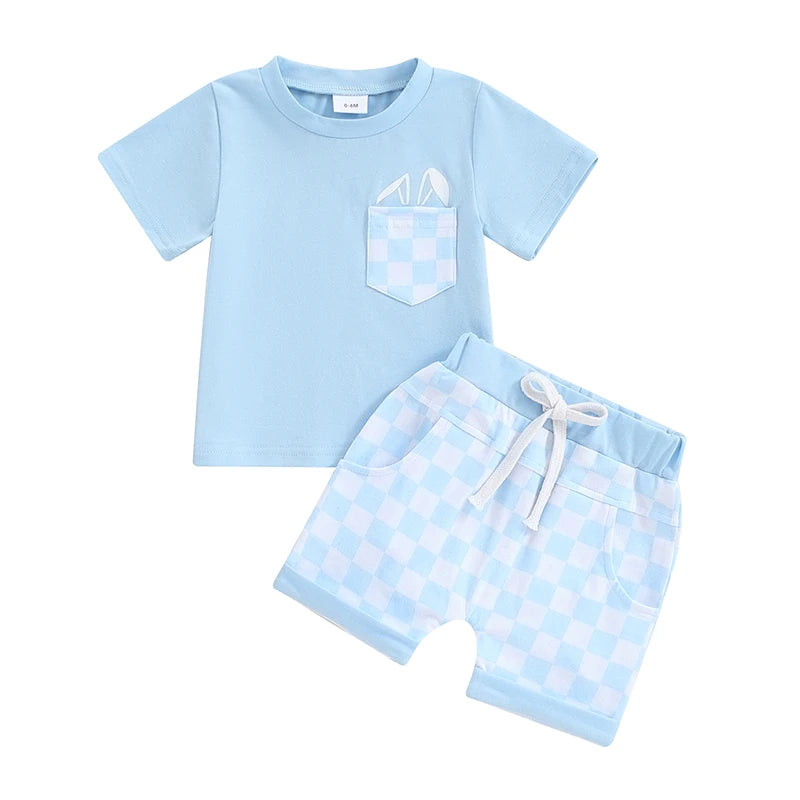 Boy's Easter Set Plaid T-Shirt & Shorts Sets