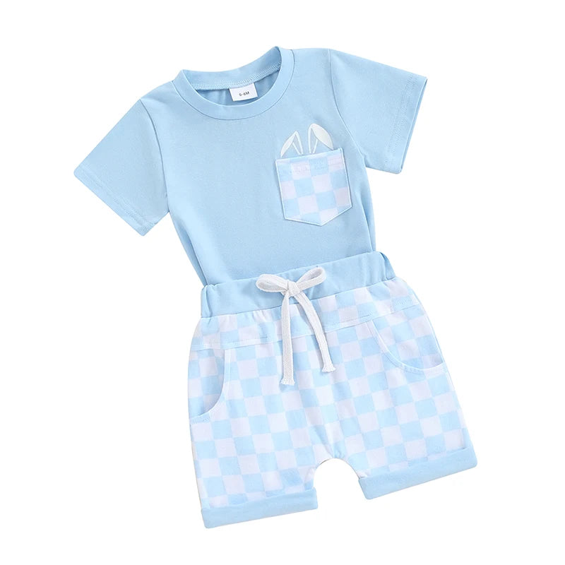 Boy's Easter Set Plaid T-Shirt & Shorts Sets