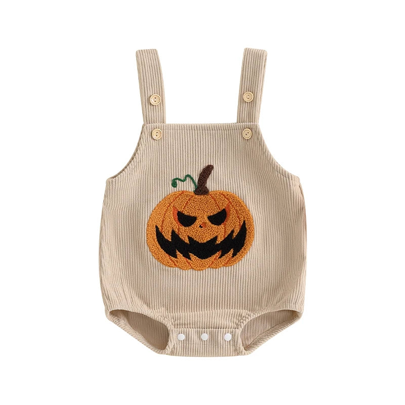 Girl's & Boy's Pumpkin Embroidered Corduroy Halloween Romper Overalls