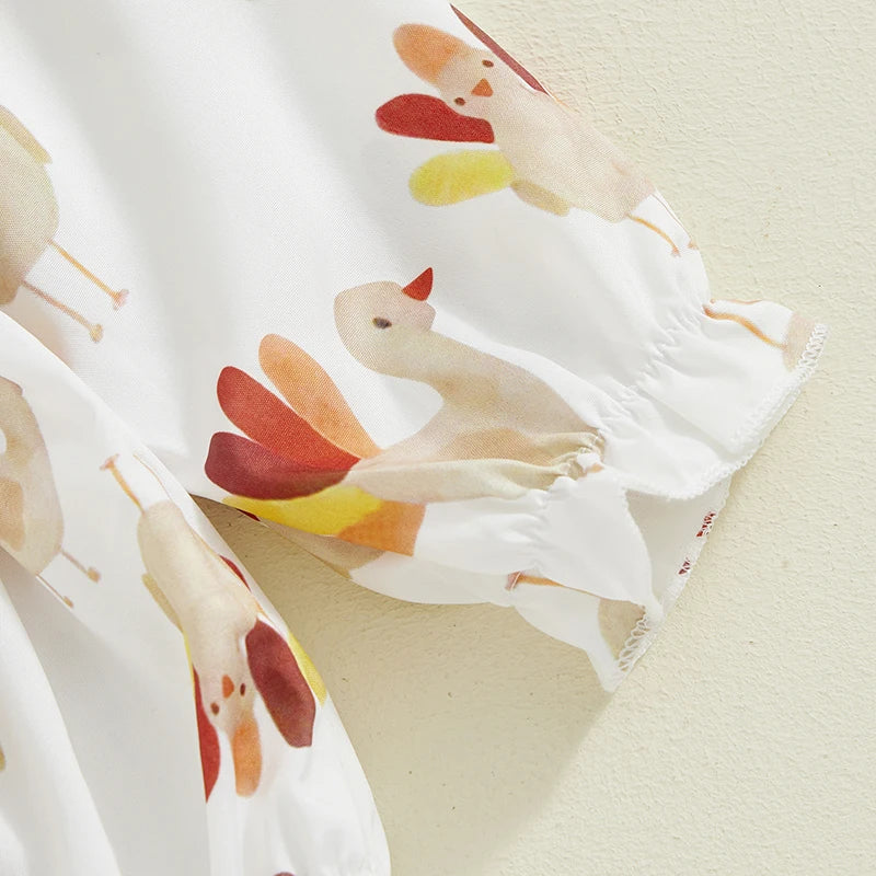 Thanksgiving ! Girl's Turkey Romper & Bow Headband Sets