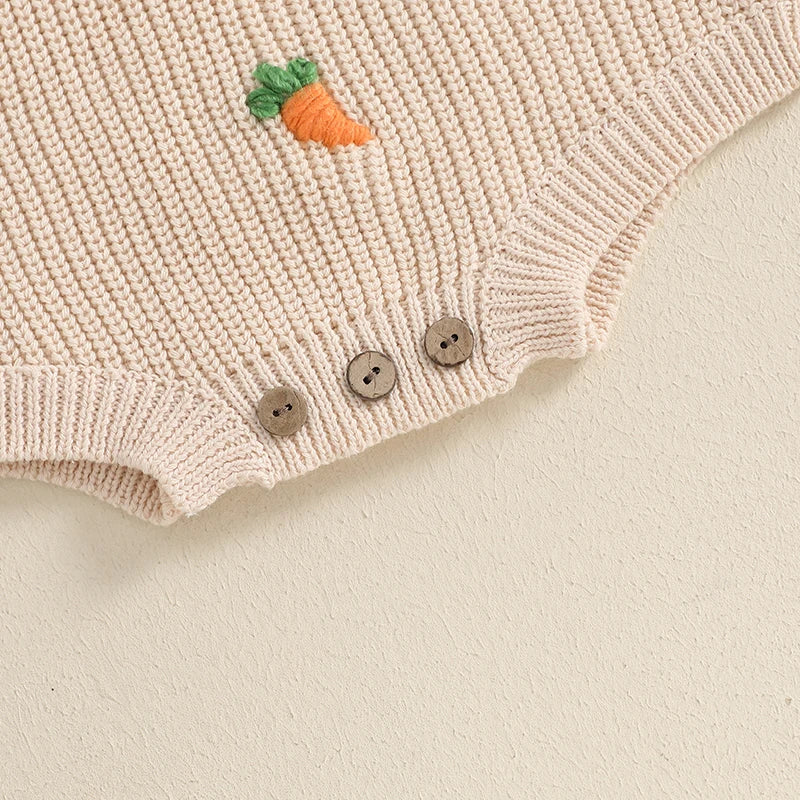 Girl's & Boy's Sweater Embroidered Easter Carrot Rompers Onesies