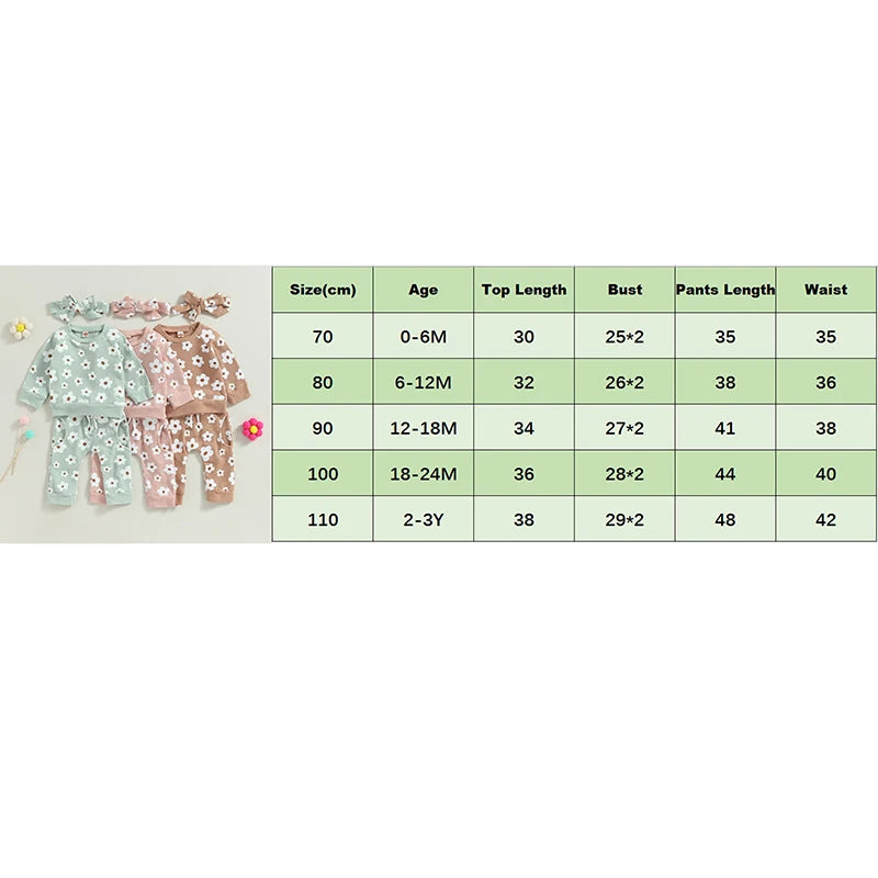 Girl’s 2-Piece Flower Sweatshirt, Pants& Bow Headband Sets